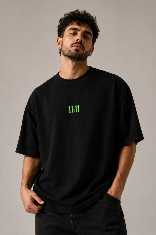 11:11 Black Minimal Oversized T-Shirt