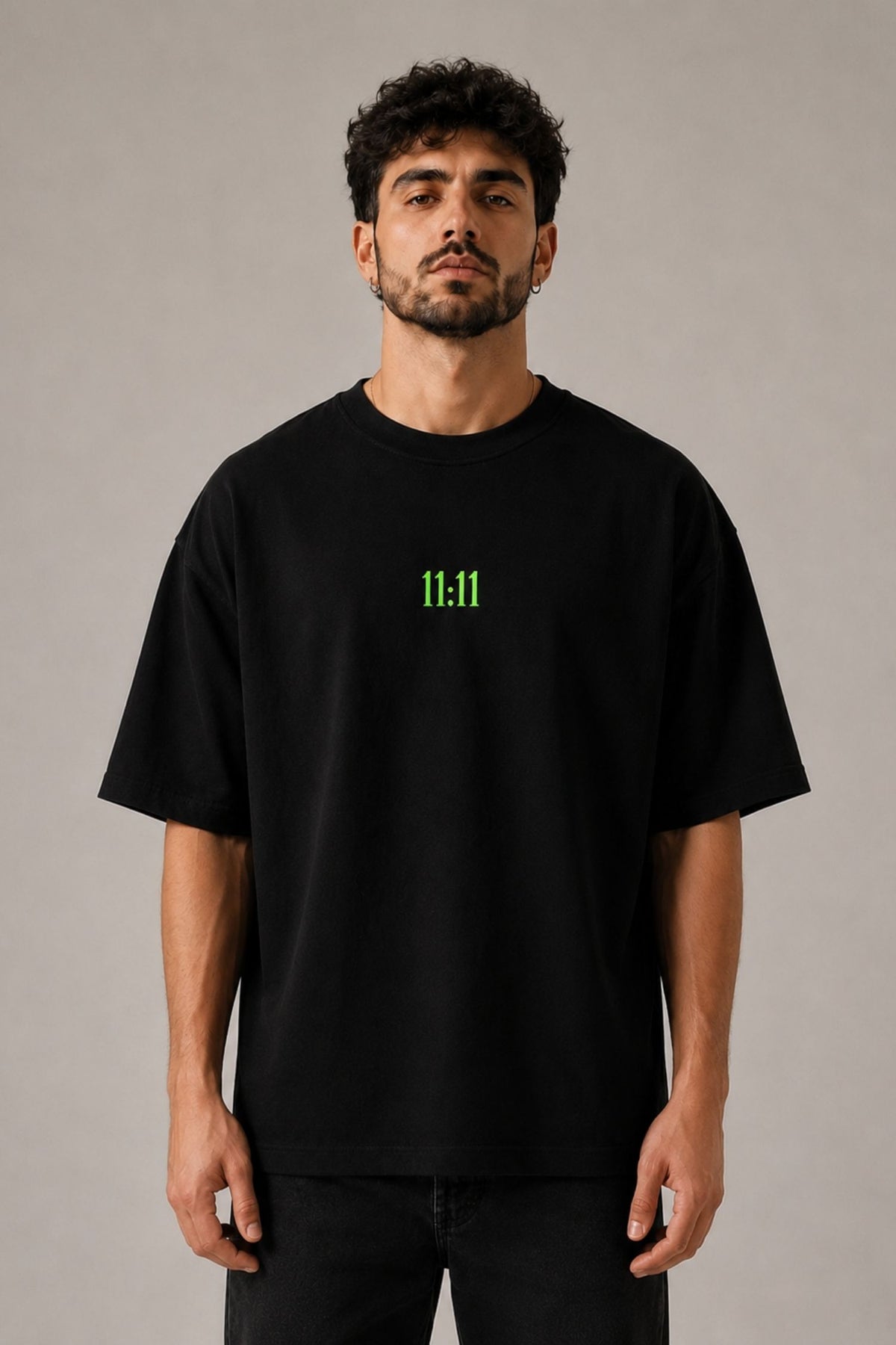 11:11 Black Minimal Oversized T-Shirt