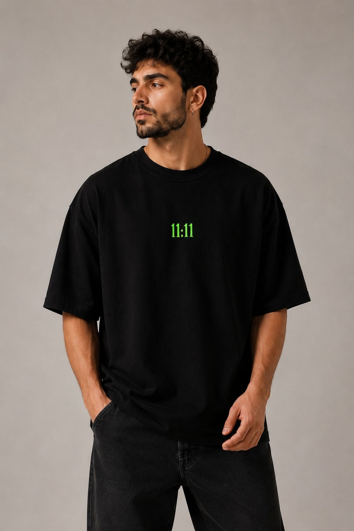 11:11 Black Minimal Oversized T-Shirt