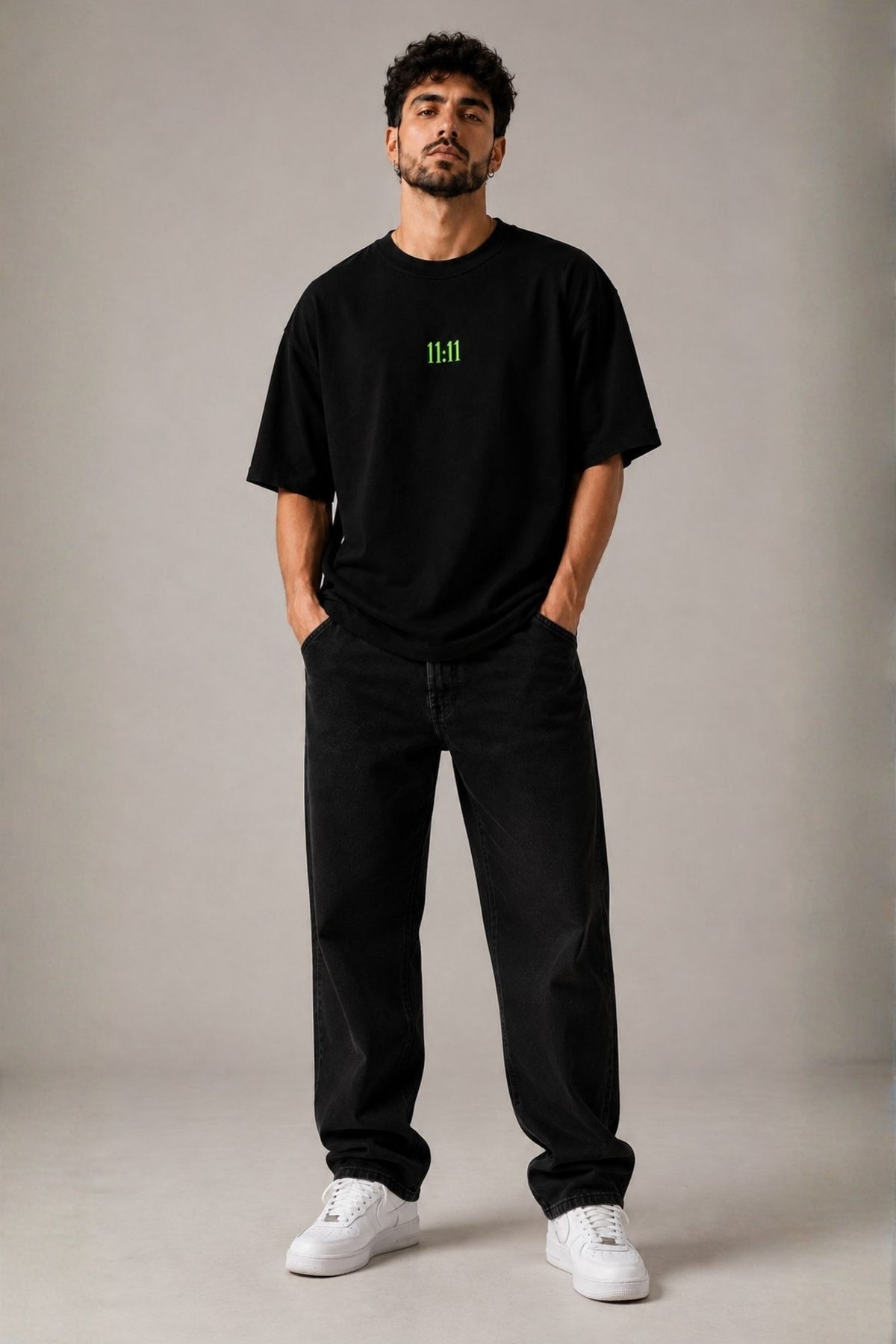 11:11 Black Minimal Oversized T-Shirt
