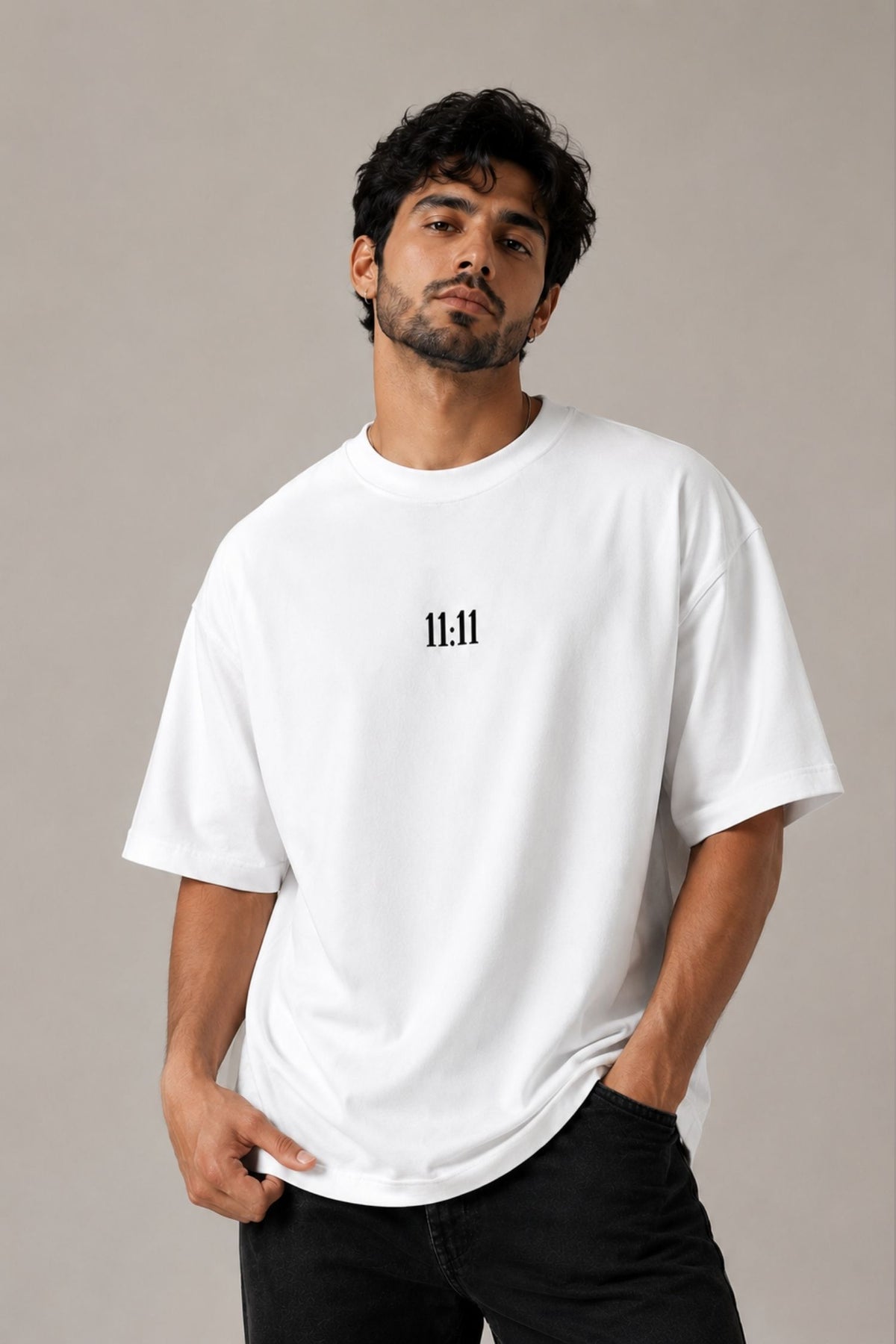 11:11 White Minimal Oversized T-Shirt