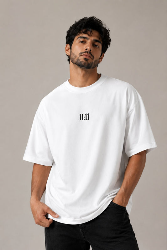 11:11 White Minimal Oversized T-Shirt