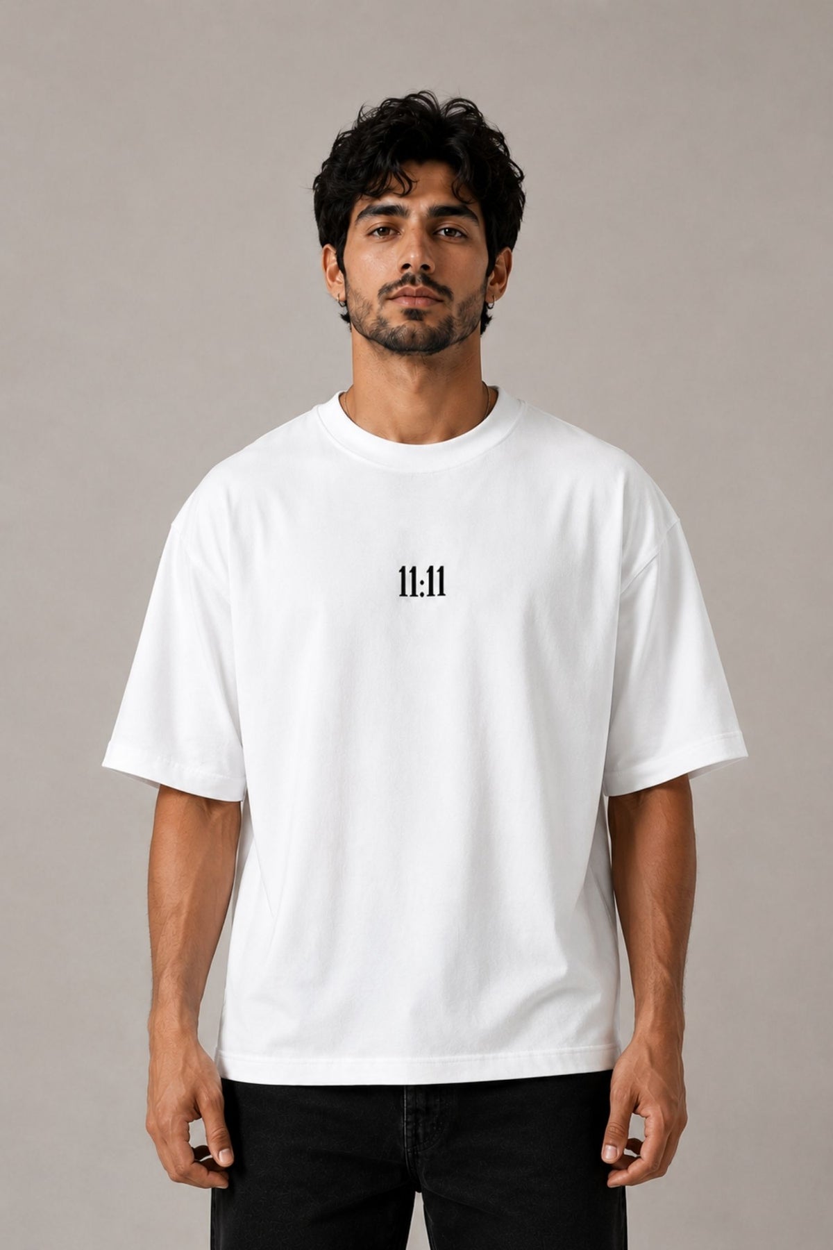 11:11 White Minimal Oversized T-Shirt