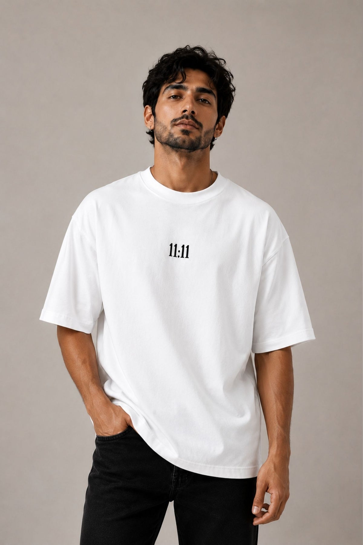 11:11 White Minimal Oversized T-Shirt