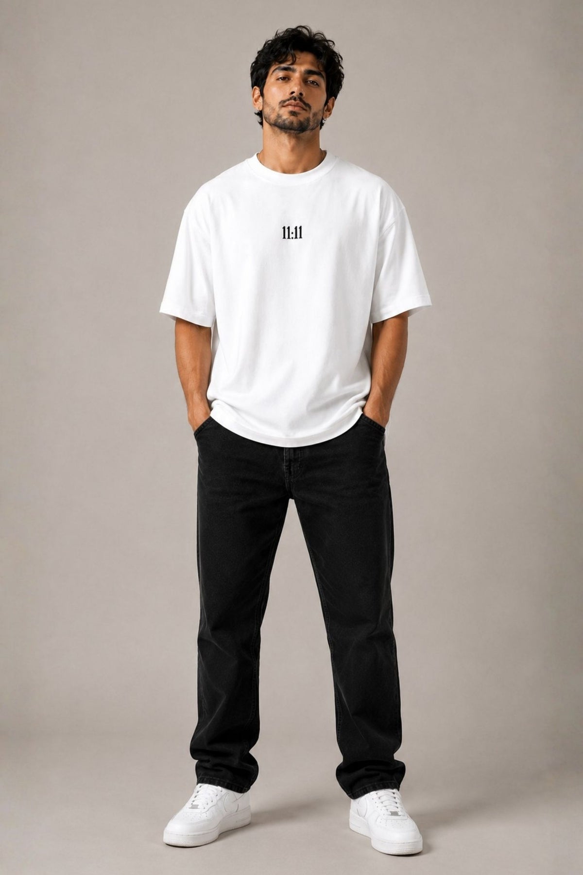 11:11 White Minimal Oversized T-Shirt