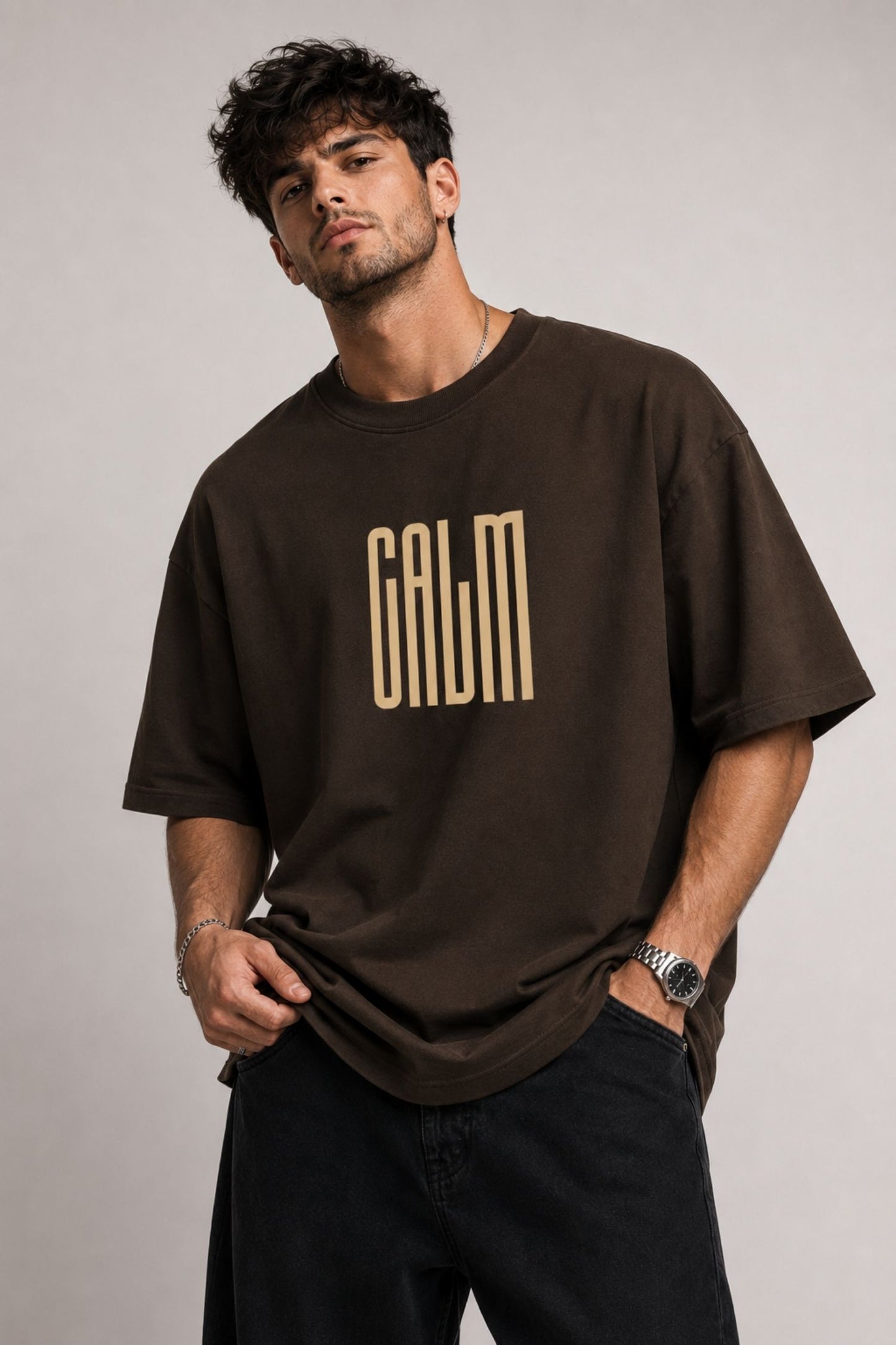 Calm Premium Brown Oversized T-Shirt