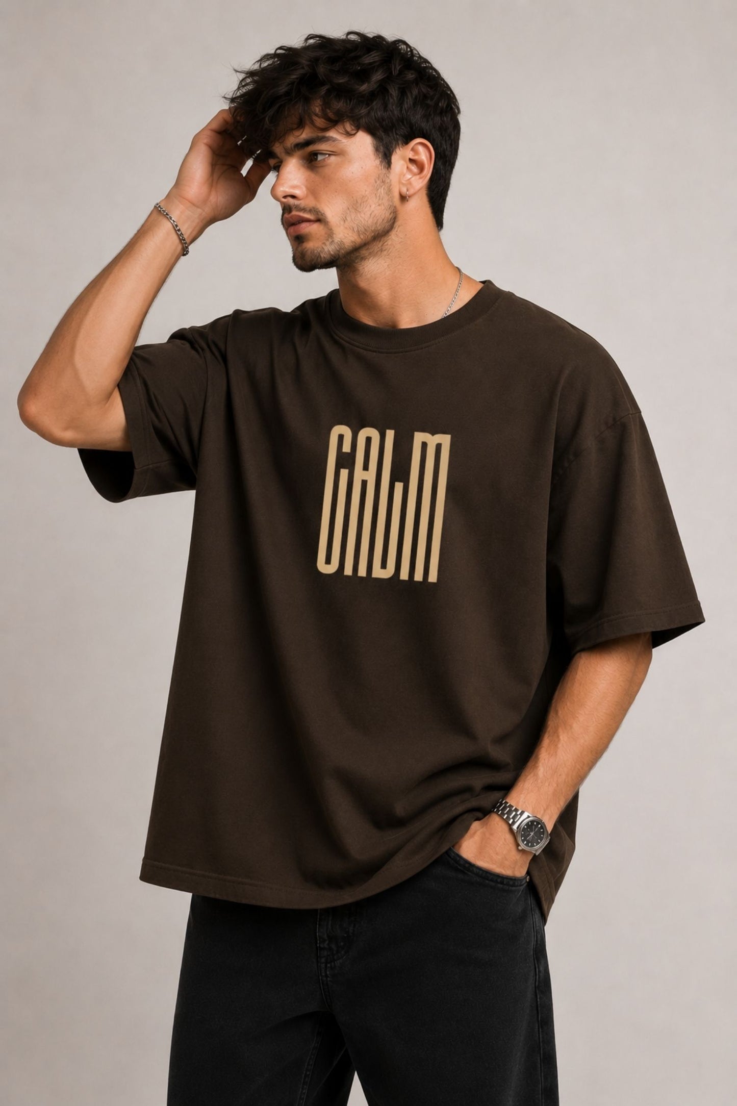 Calm Premium Brown Oversized T-Shirt