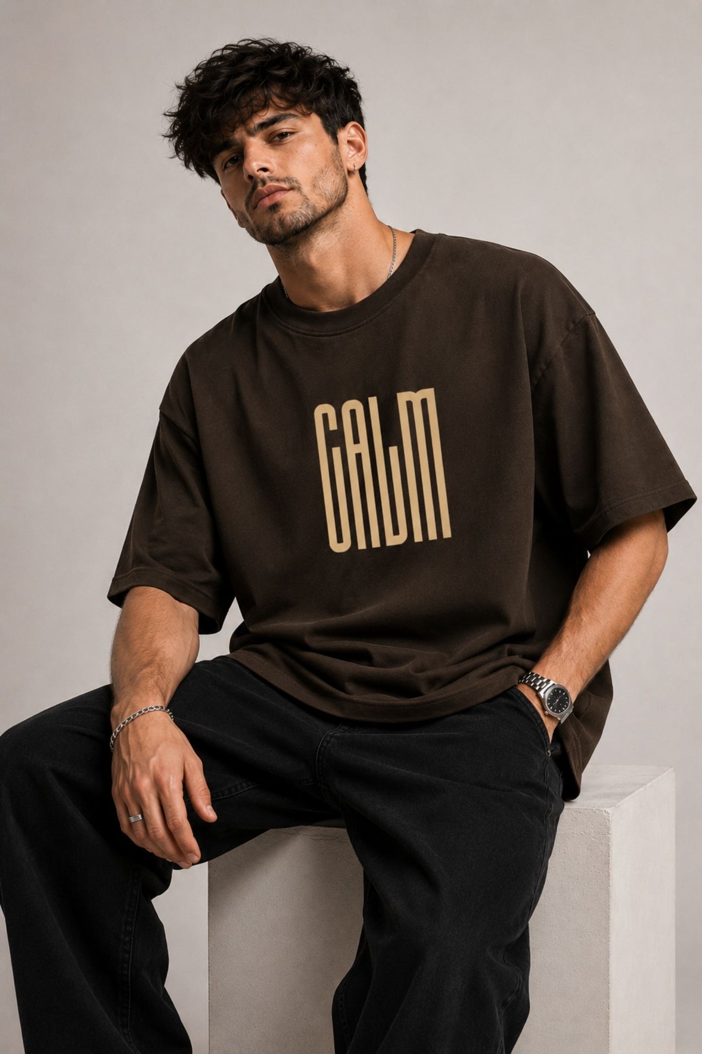 Calm Premium Brown Oversized T-Shirt