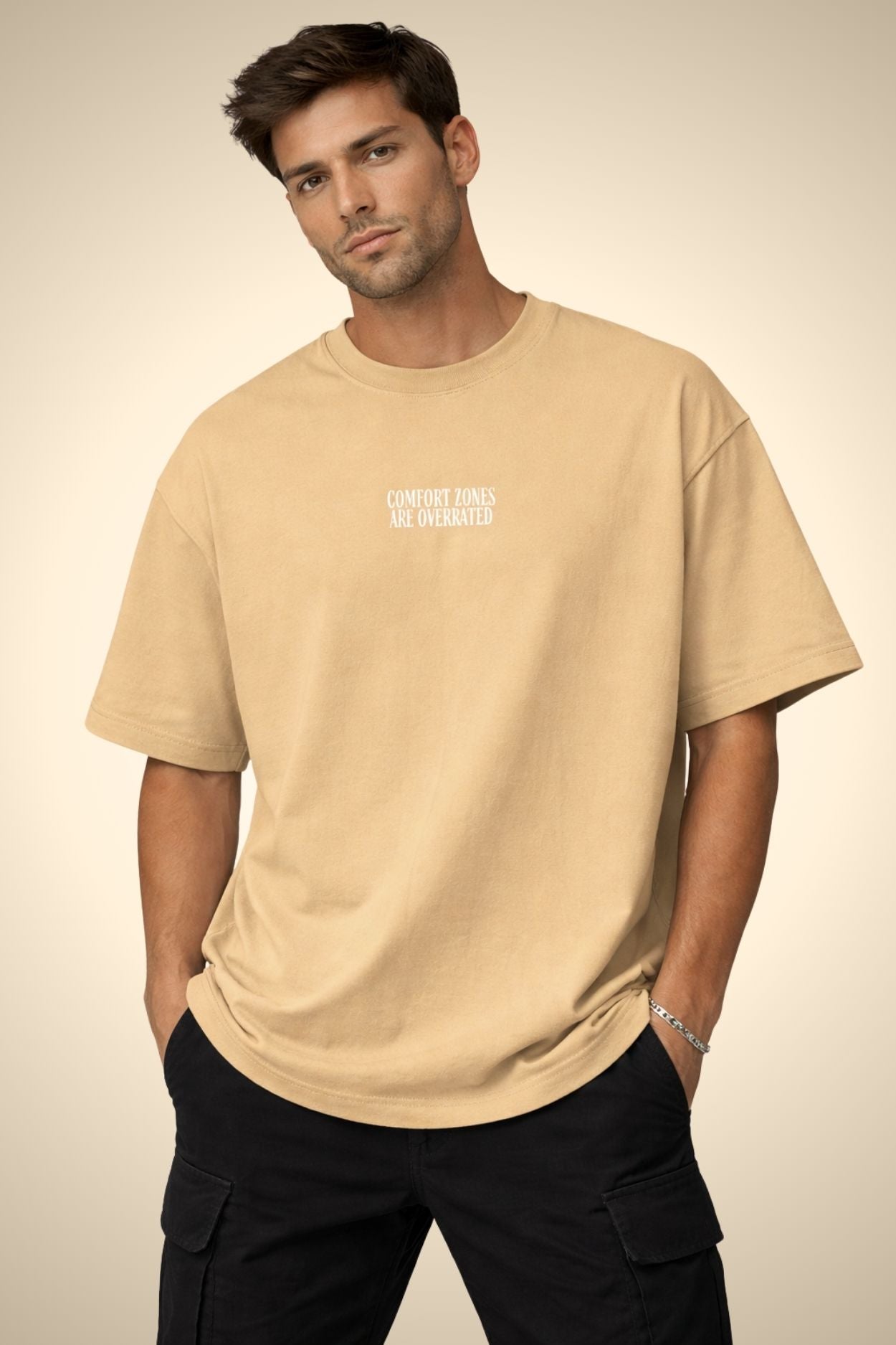 Comfort Zones Beige Premium Oversized T-Shirt