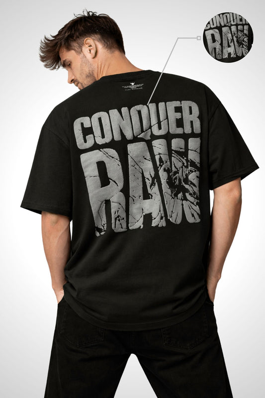 Conquer Raw Puff Print Oversized T-Shirt