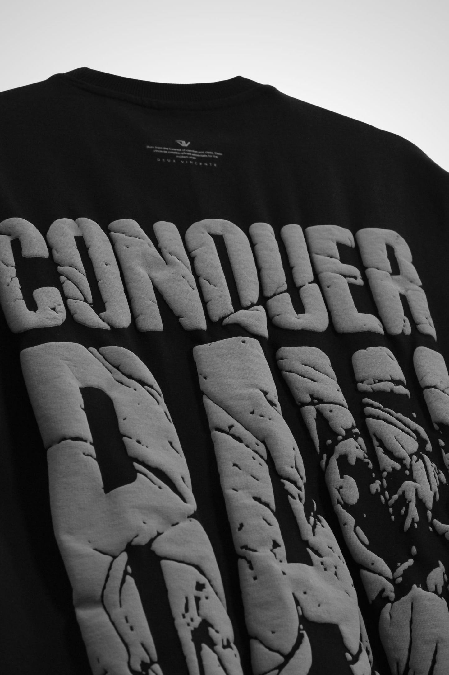 Conquer Raw Puff Print Oversized T-Shirt