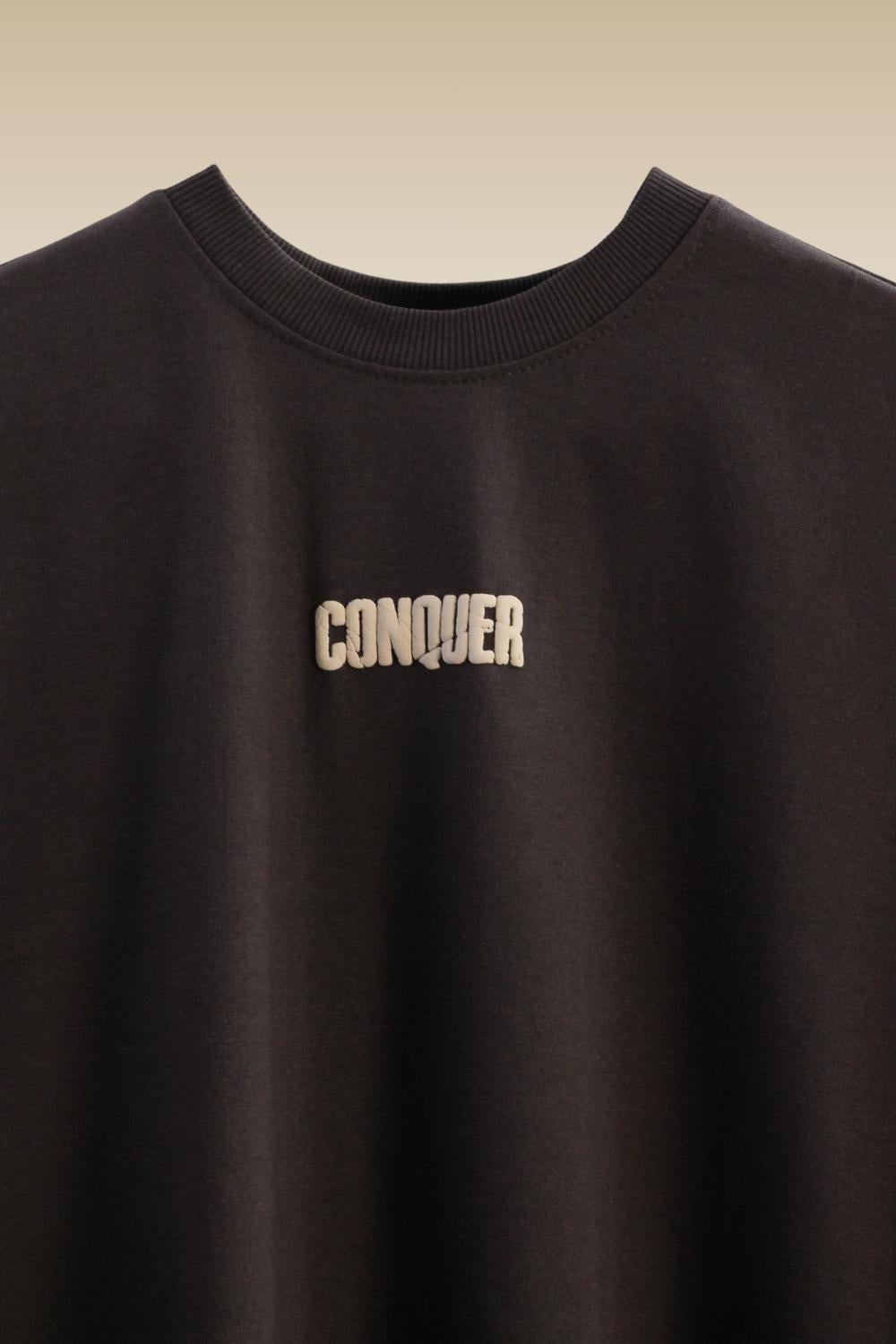 Conquer Raw Puff Print Oversized T-Shirt