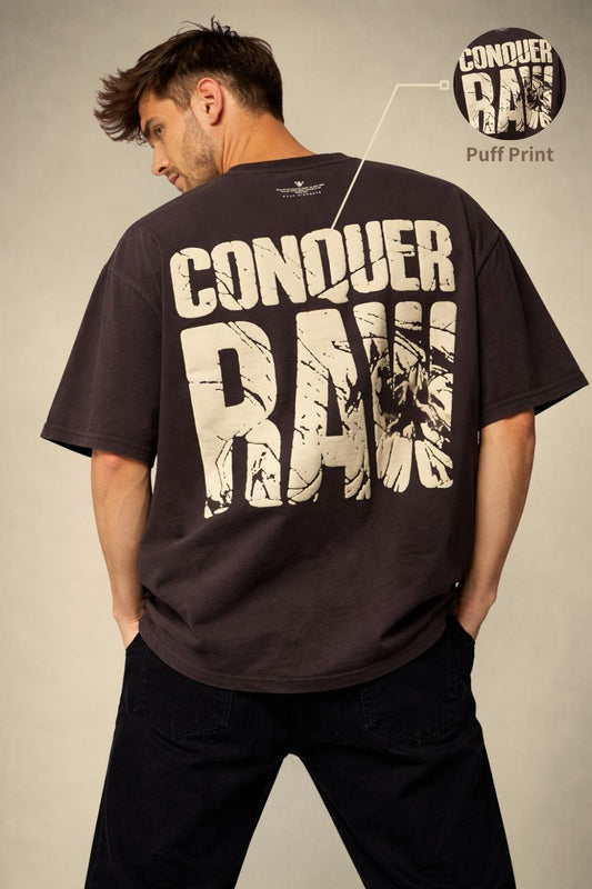 Conquer Raw Puff Print Oversized T-Shirt