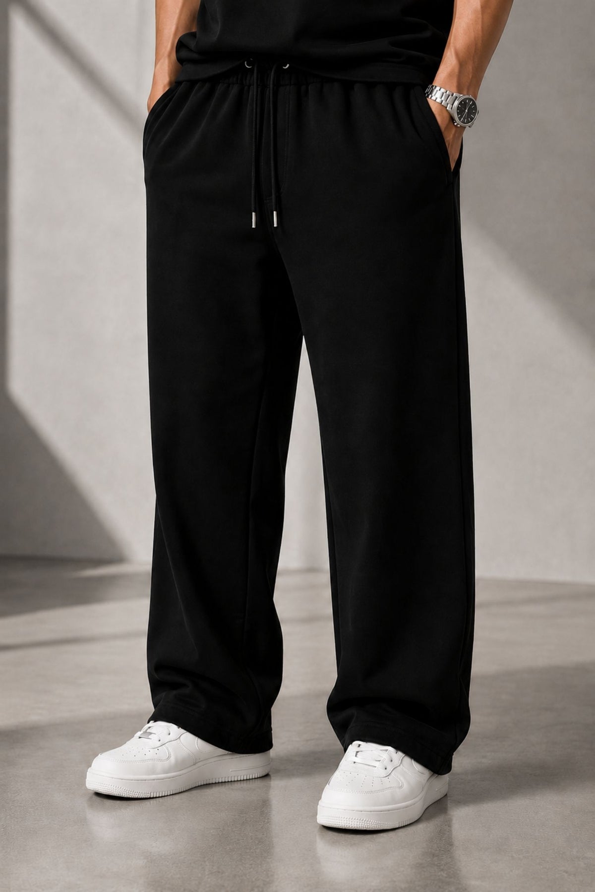 Deux Club Black Straight Fit Cotton Jogger