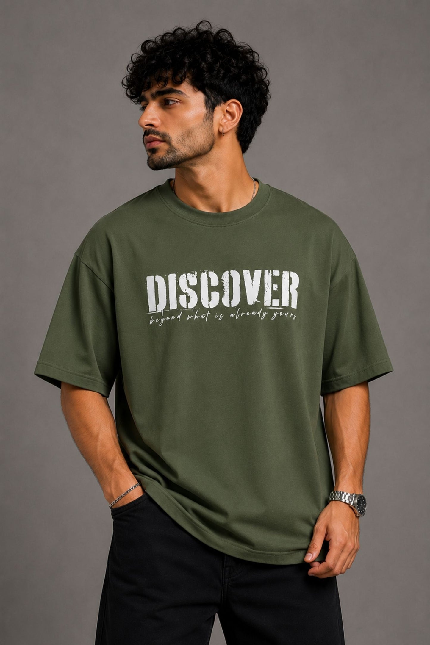 Discover Army Green Oversized T-Shirt