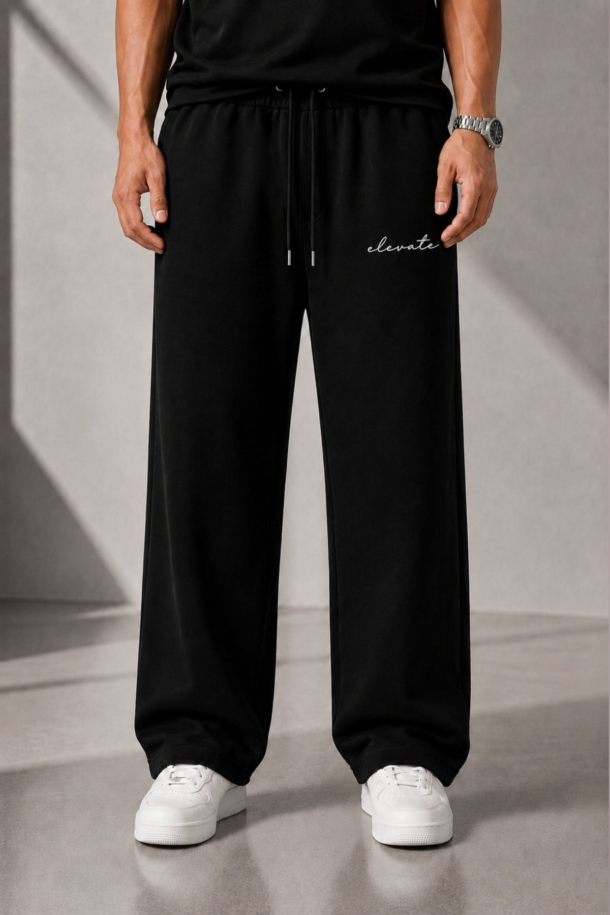 Elevate Black Straight Fit Cotton Jogger