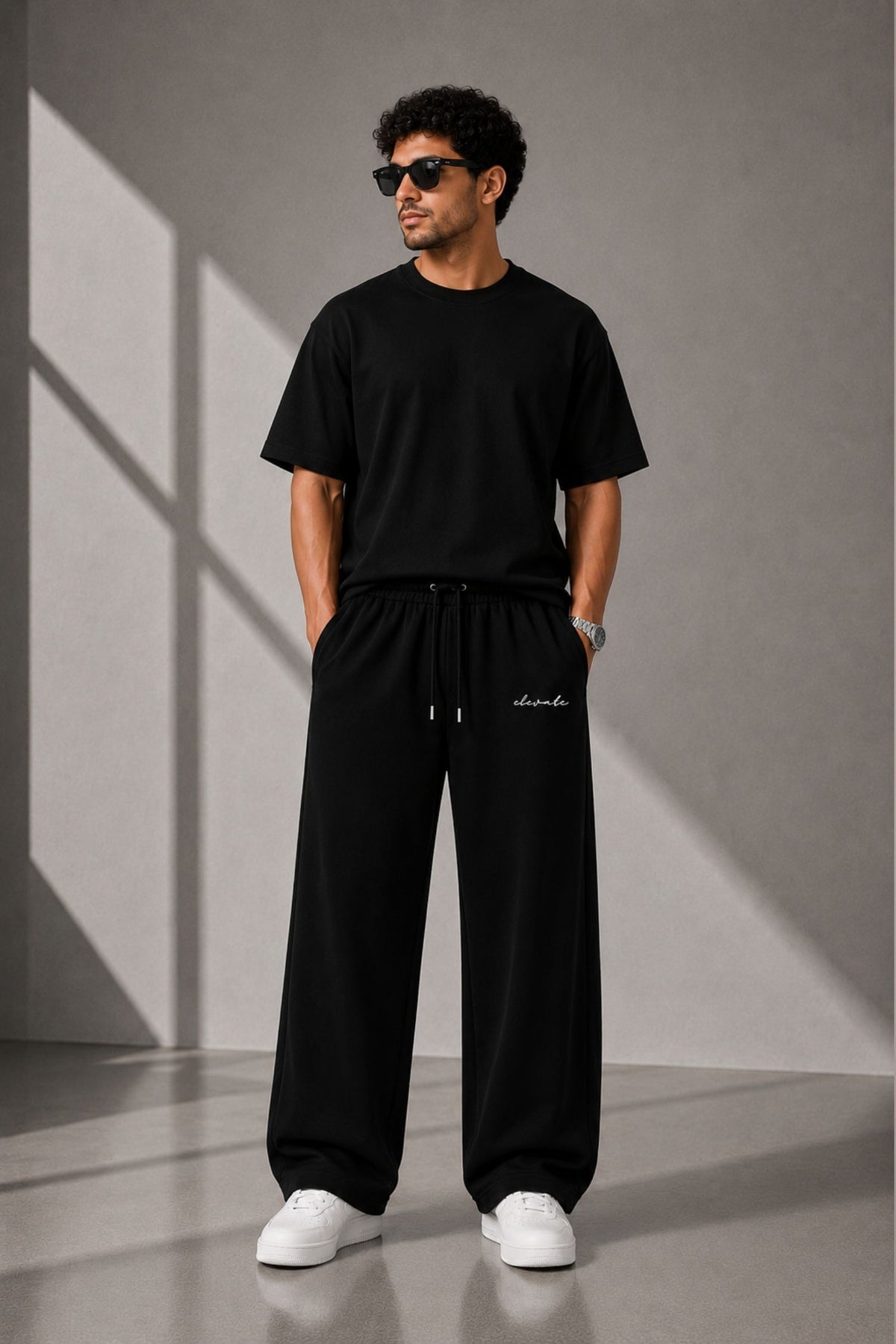 Elevate Black Straight Fit Cotton Jogger