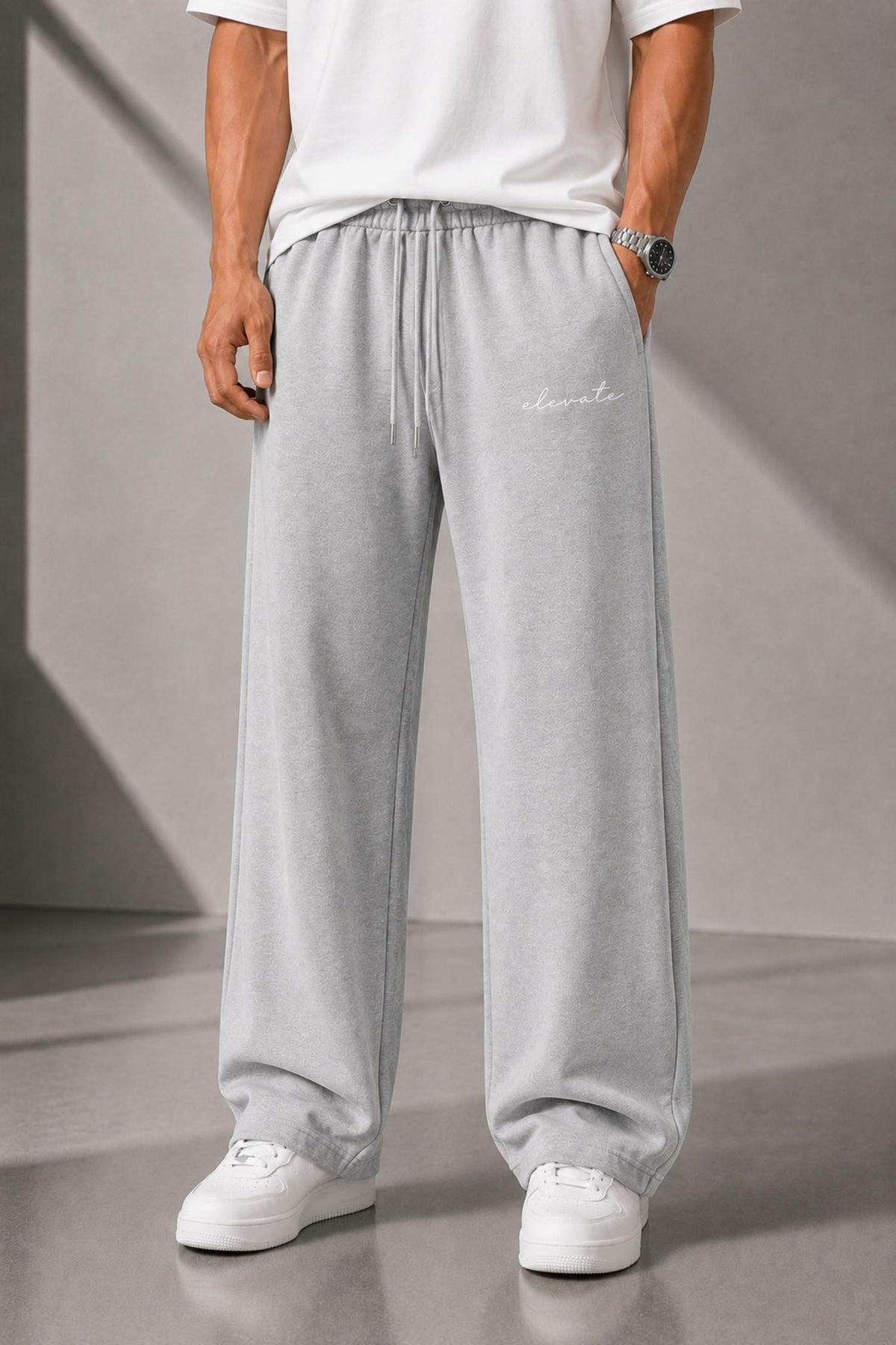 Elevate Grey Straight Fit Cotton Jogger