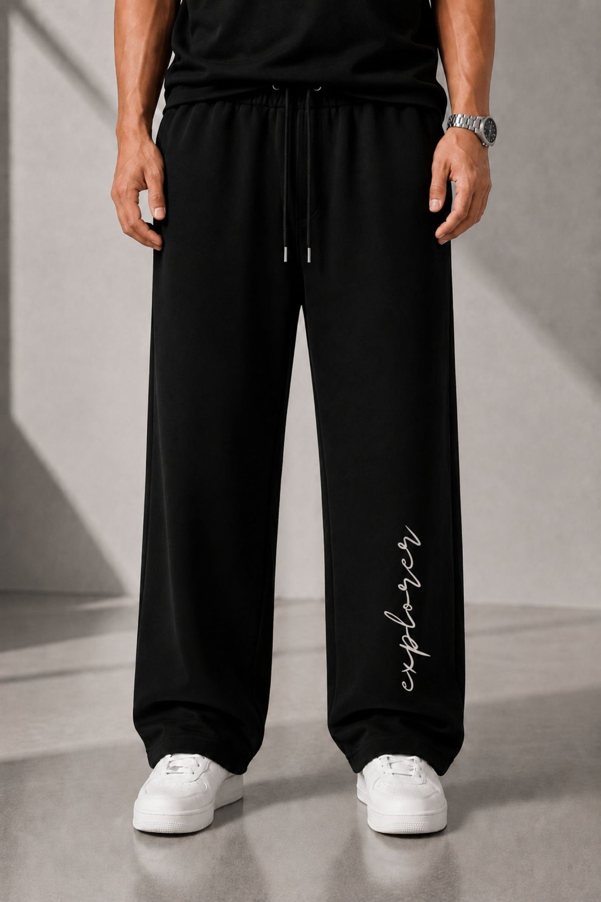 Explorer Black Straight Fit Cotton Jogger
