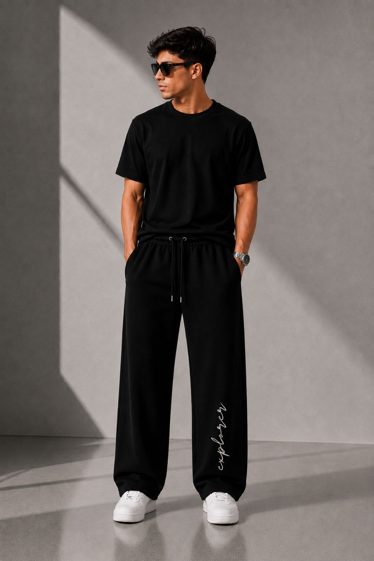 Explorer Black Straight Fit Cotton Jogger