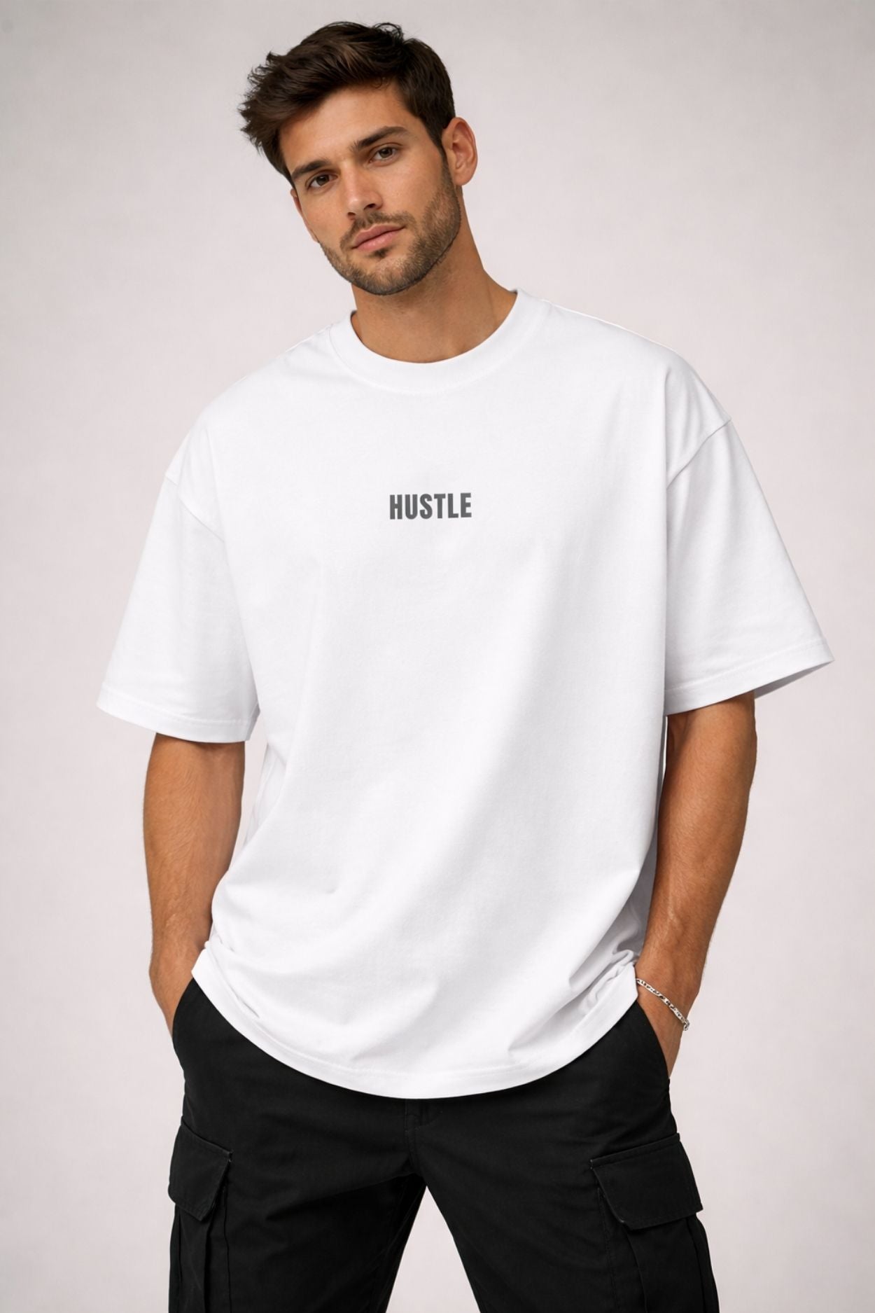 Hustle White Premium Oversized T-Shirt