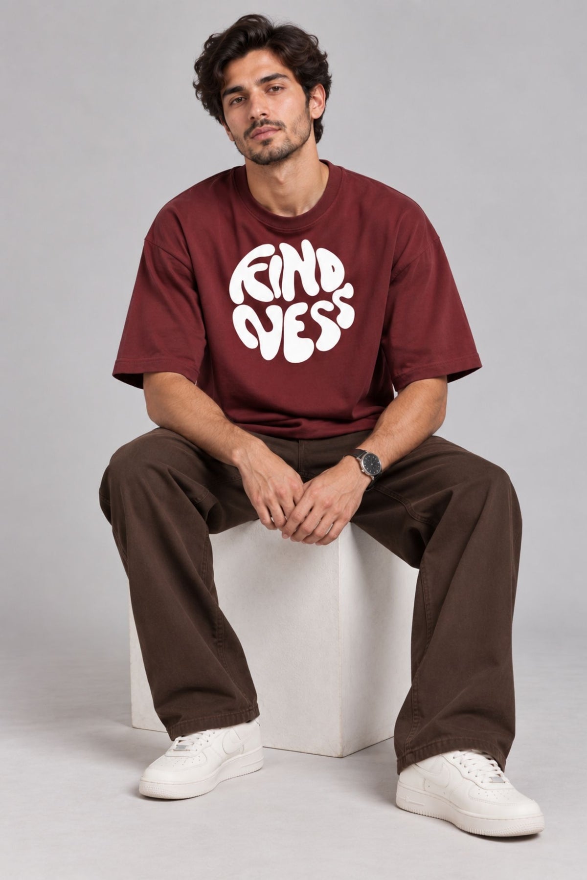 Kindness Maroon Premium Oversized T-Shirt