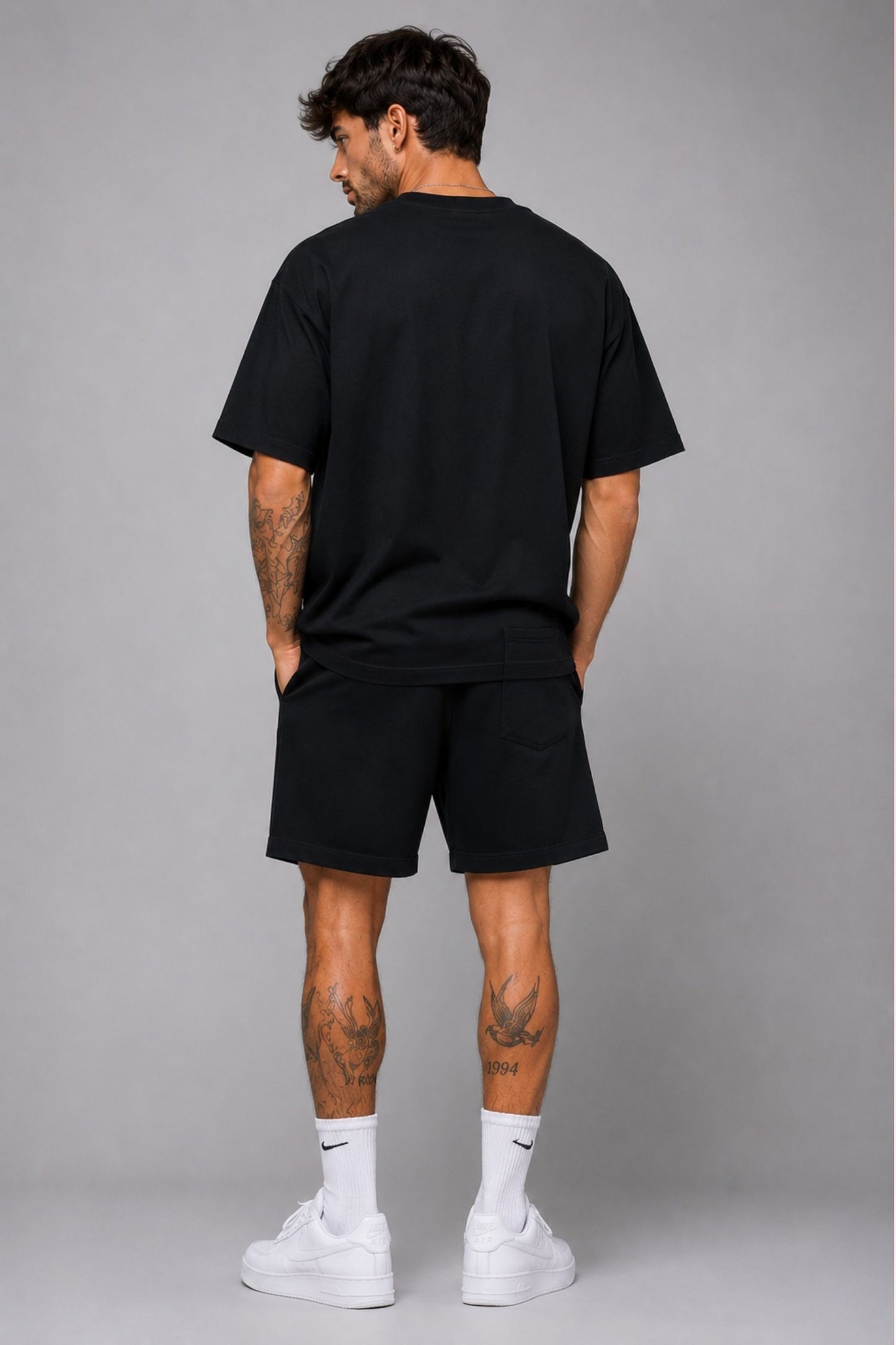 Lucky Owl Black Oversized Co-Ord Set – Puff Print 240 GSM T-Shirt & Shorts