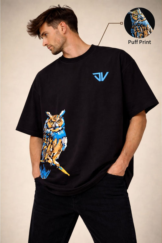 Lucky Owl Puff Printed Oversized T-Shirt