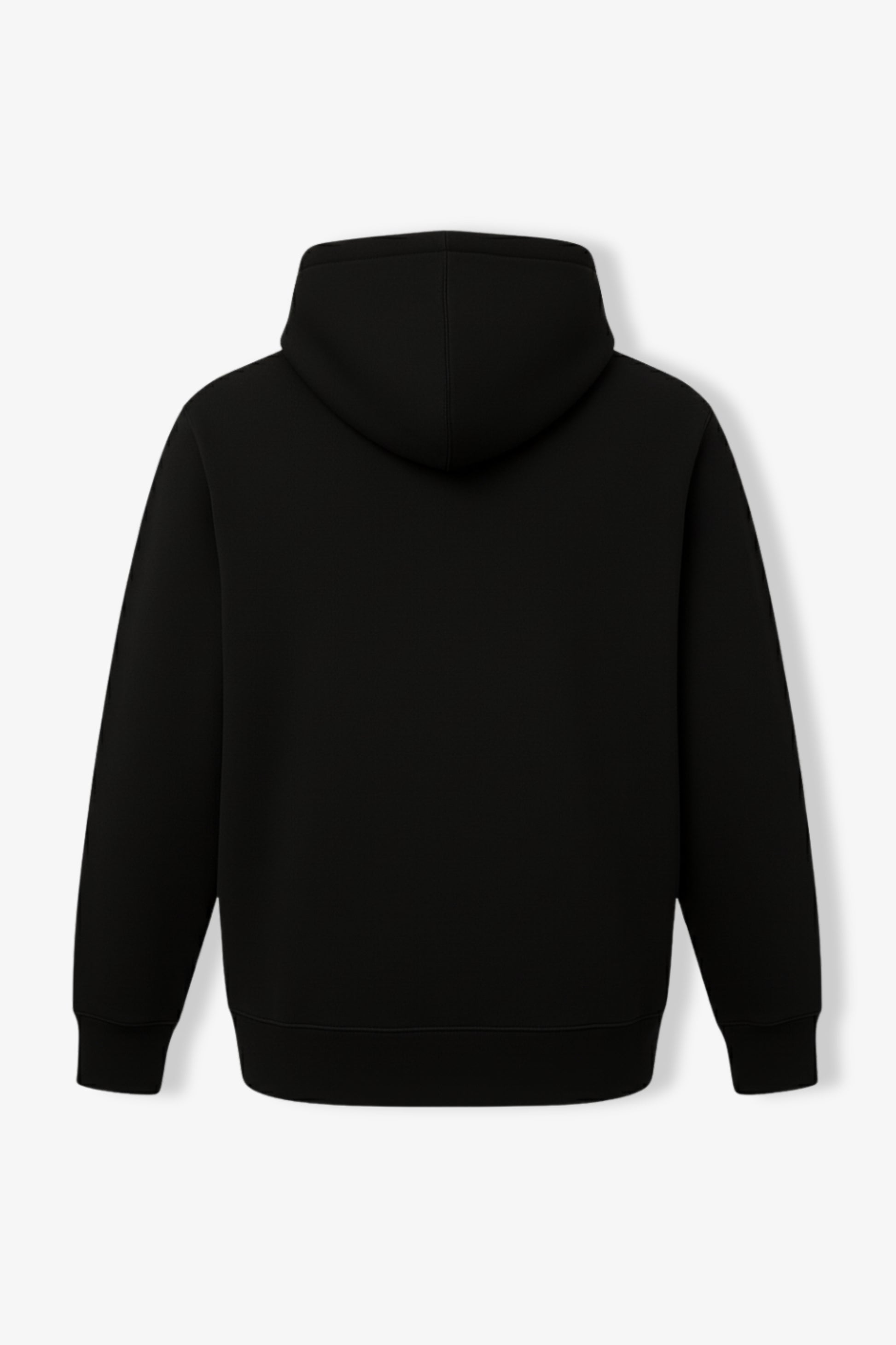 Flat lay of black hoodie from back side