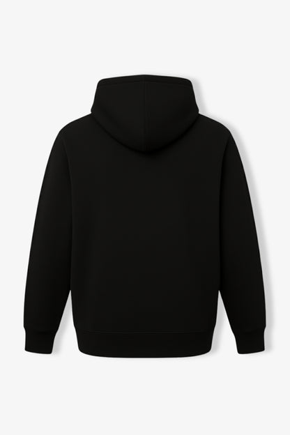 Flat lay of black hoodie from back side