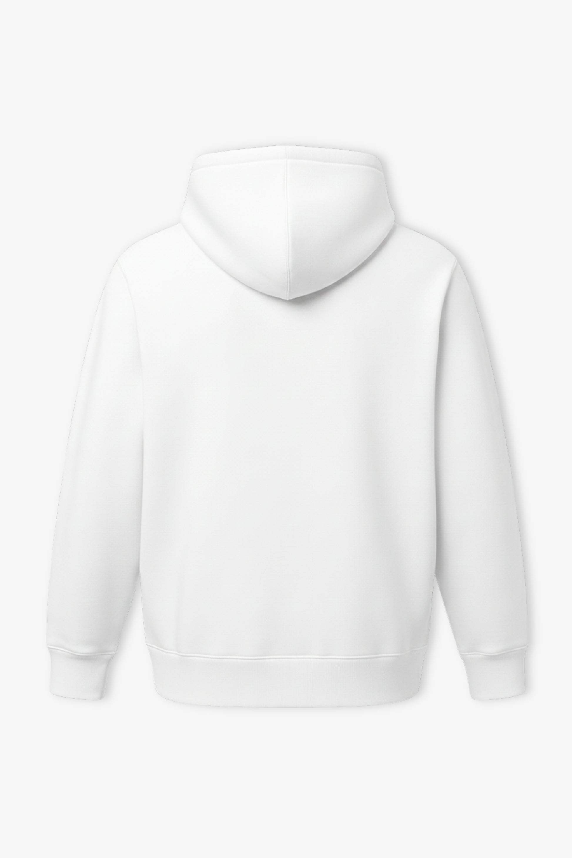 Flat lay of white hoodie from back side