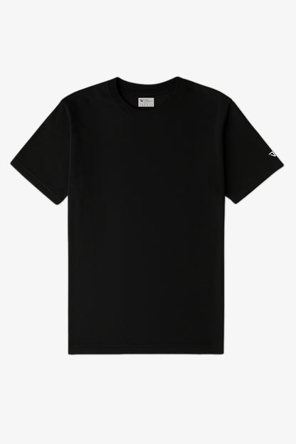 Flat Lay of a Black Deux Vincente T-shirt on a white background