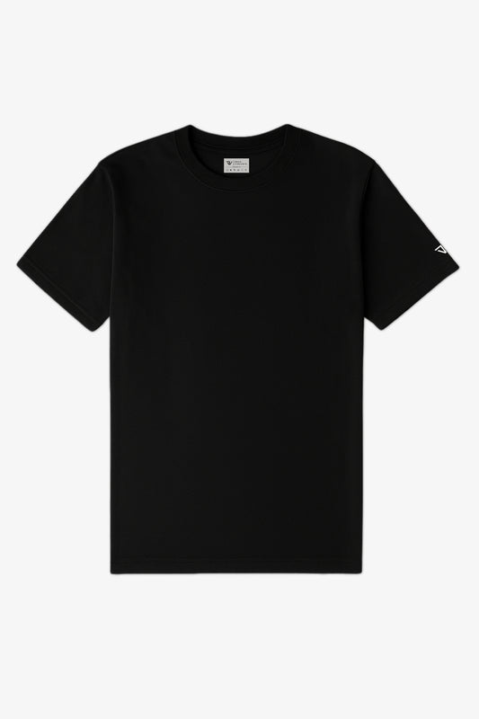 Flat Lay of a Black Deux Vincente T-shirt on a white background