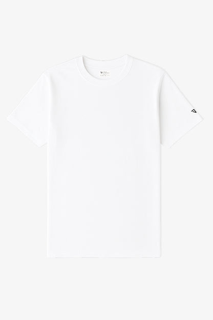 Flat Lay of a White Deux Vincente T-shirt with logo on sleeve