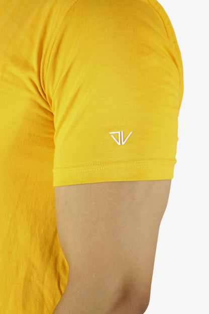 Yellow deux vincente t-shirt with a logo on sleeve