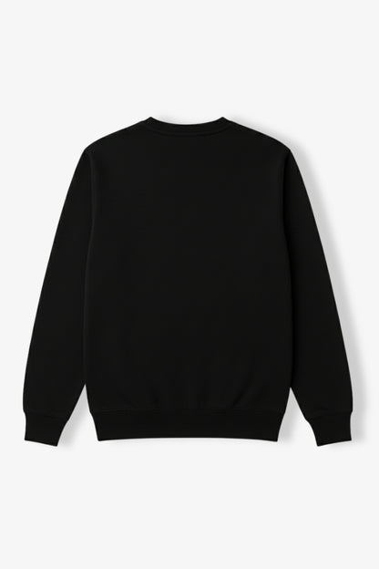Flat lay of black sweatshirt from back side
