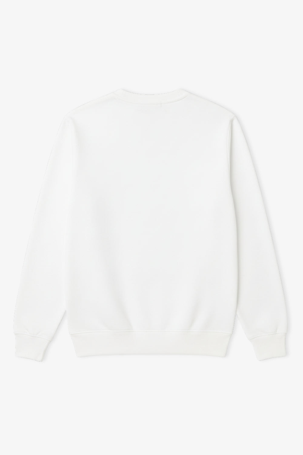 Flat lay of white sweatshirt from back side