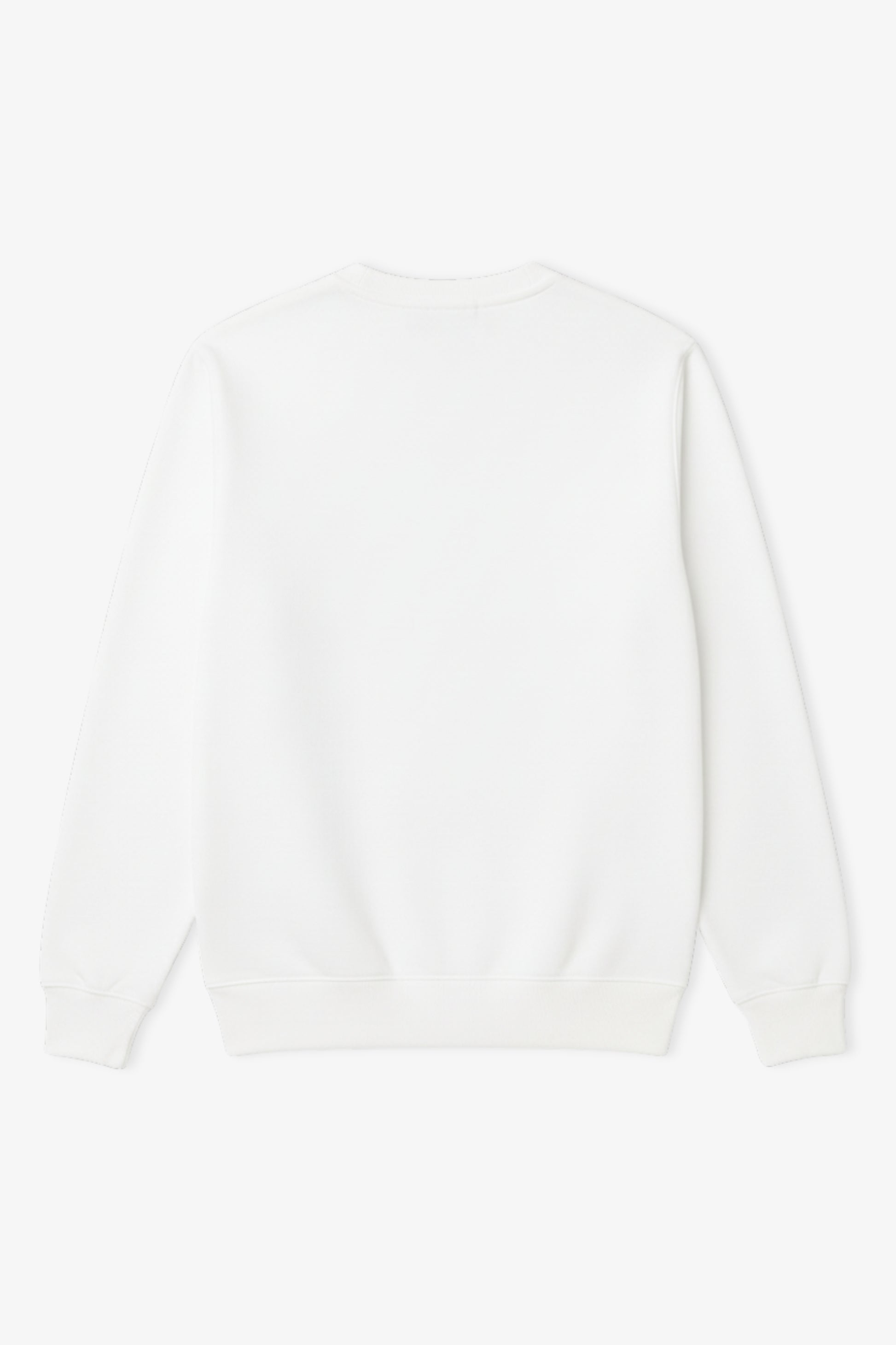 Flat lay of white sweatshirt from back side