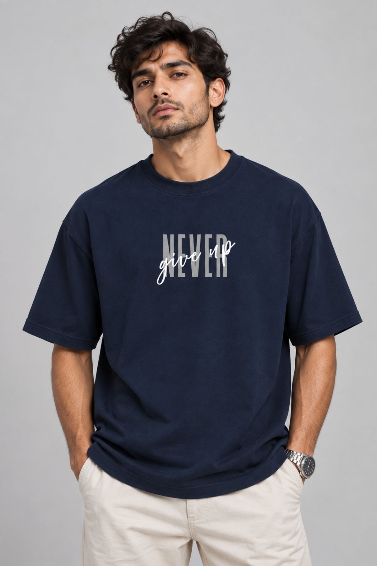Never Give Up Navy Oversized T-Shirt