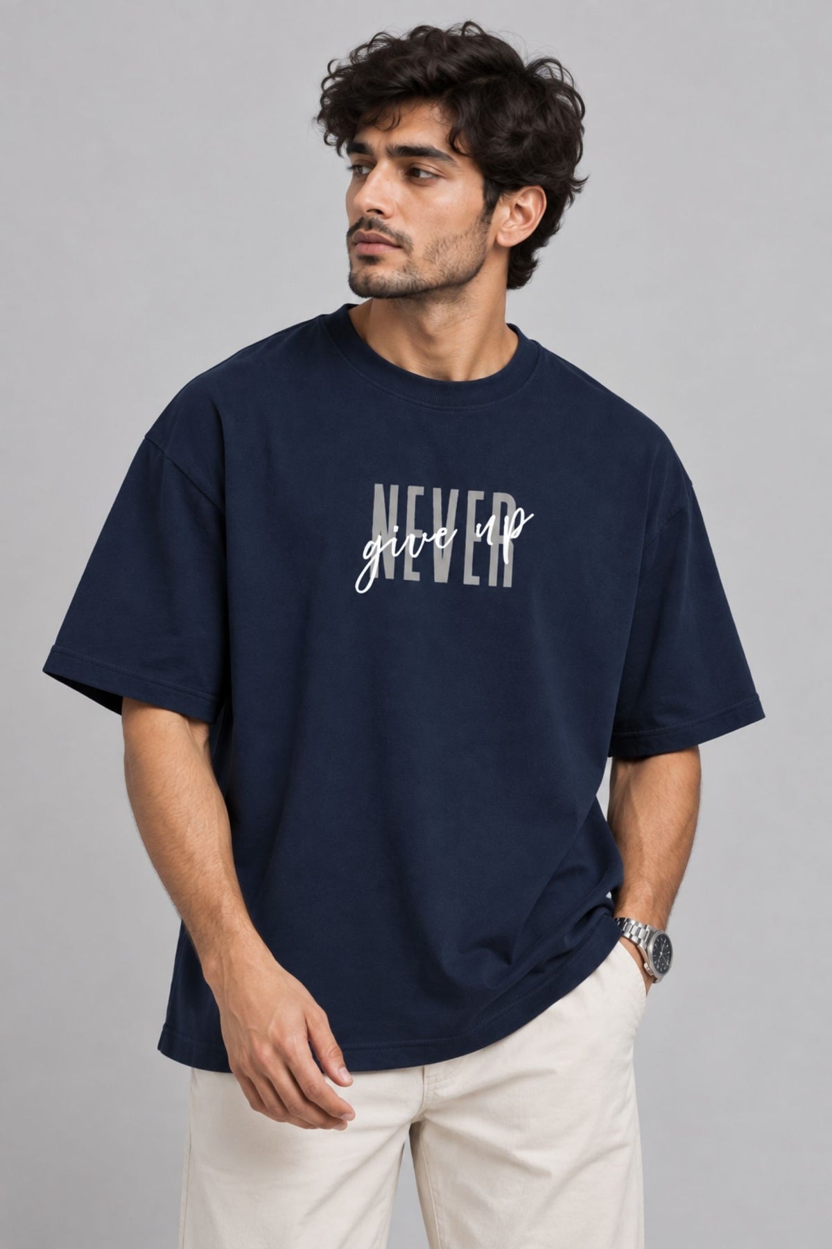Never Give Up Navy Oversized T-Shirt