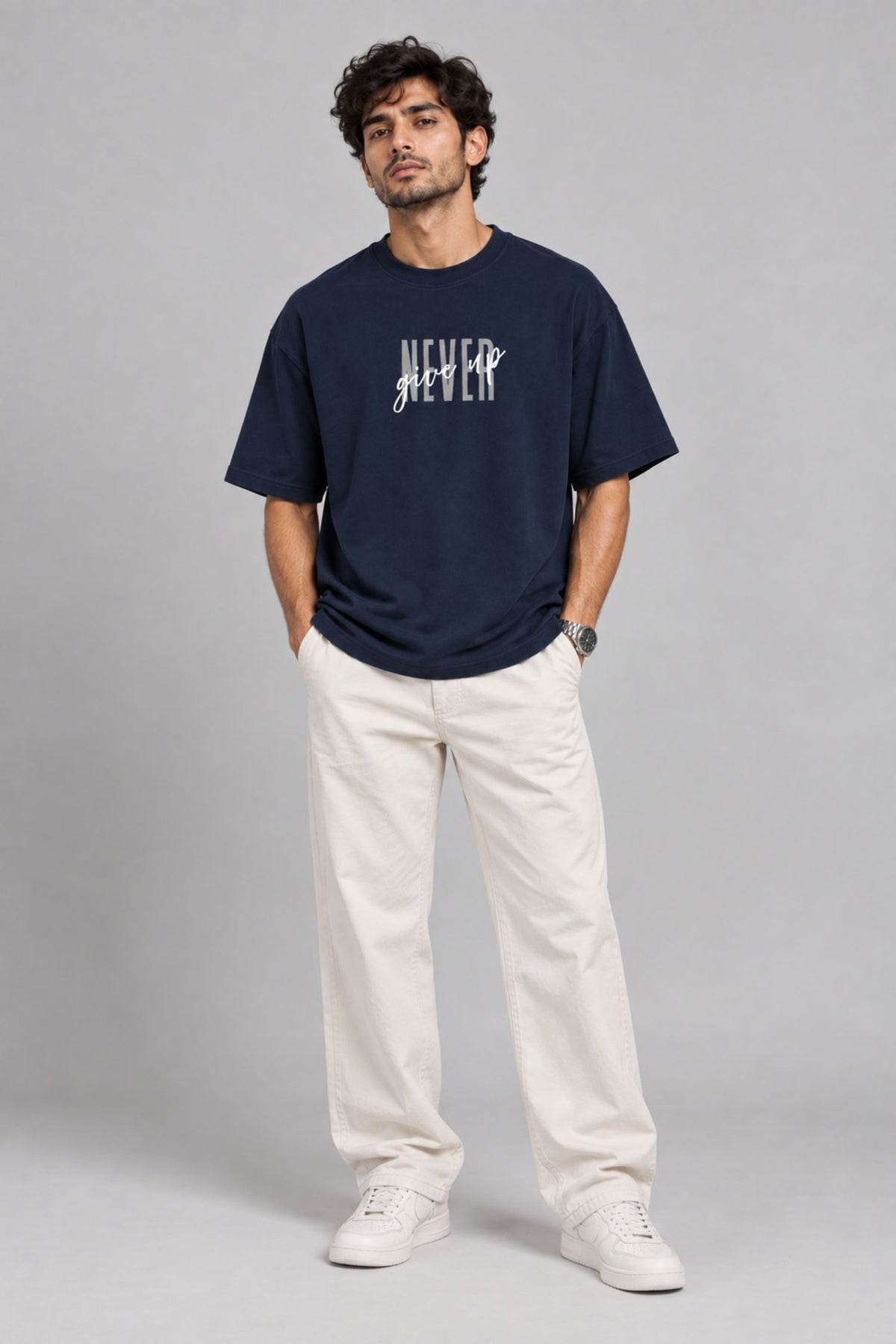 Never Give Up Navy Oversized T-Shirt