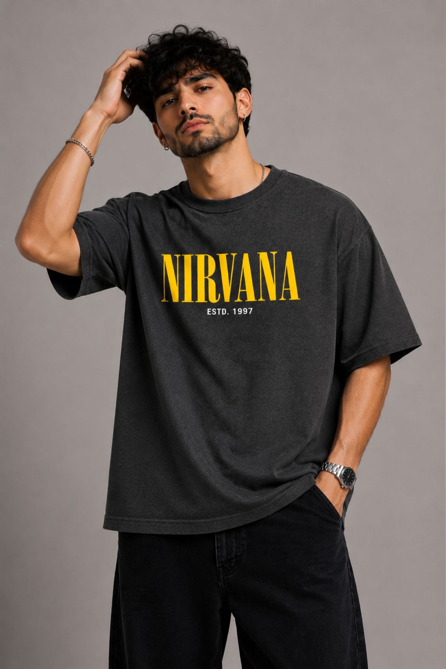 Nirvana Charcoal Grey Premium Oversized T-Shirt