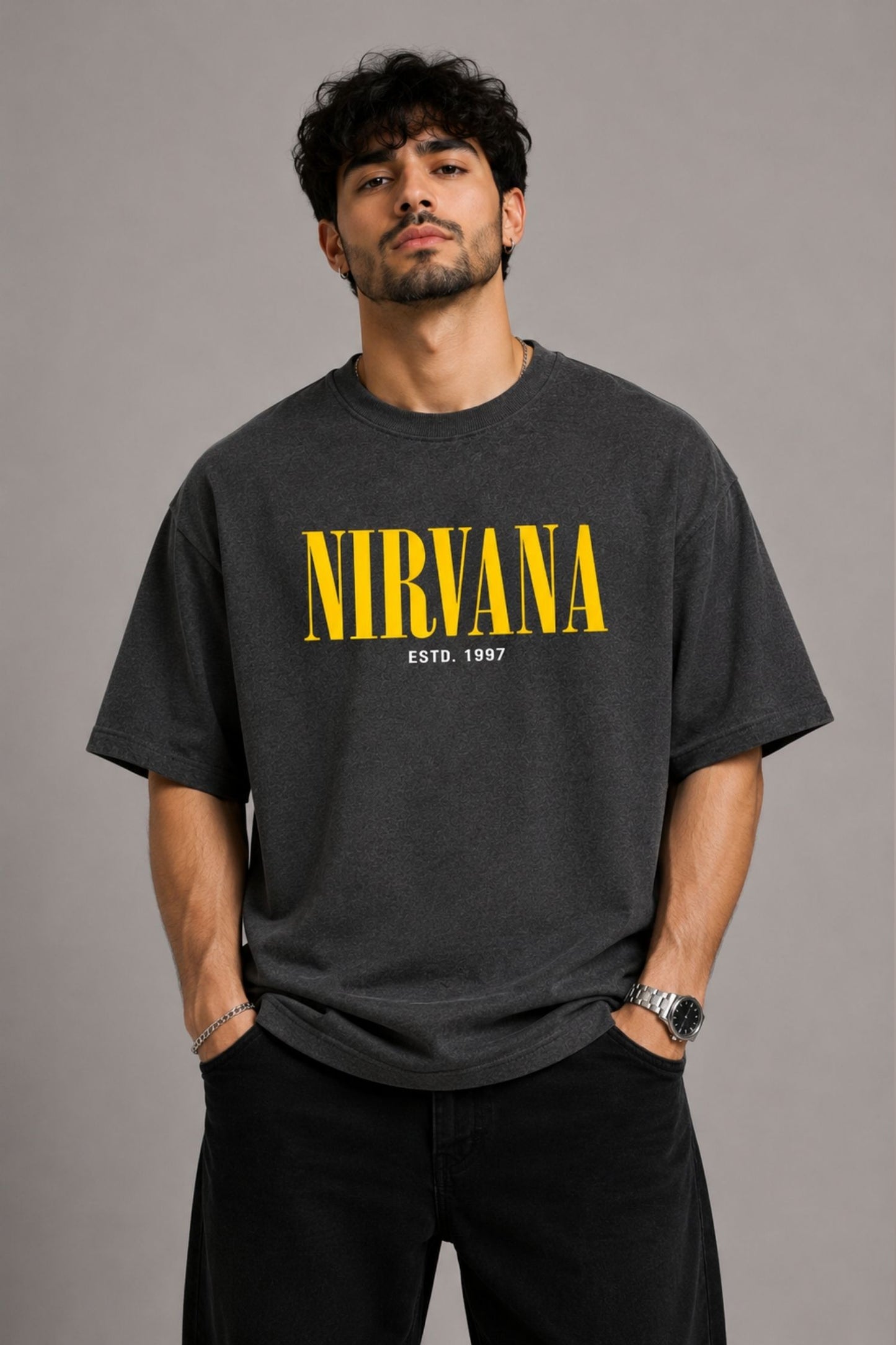 Nirvana Charcoal Grey Premium Oversized T-Shirt