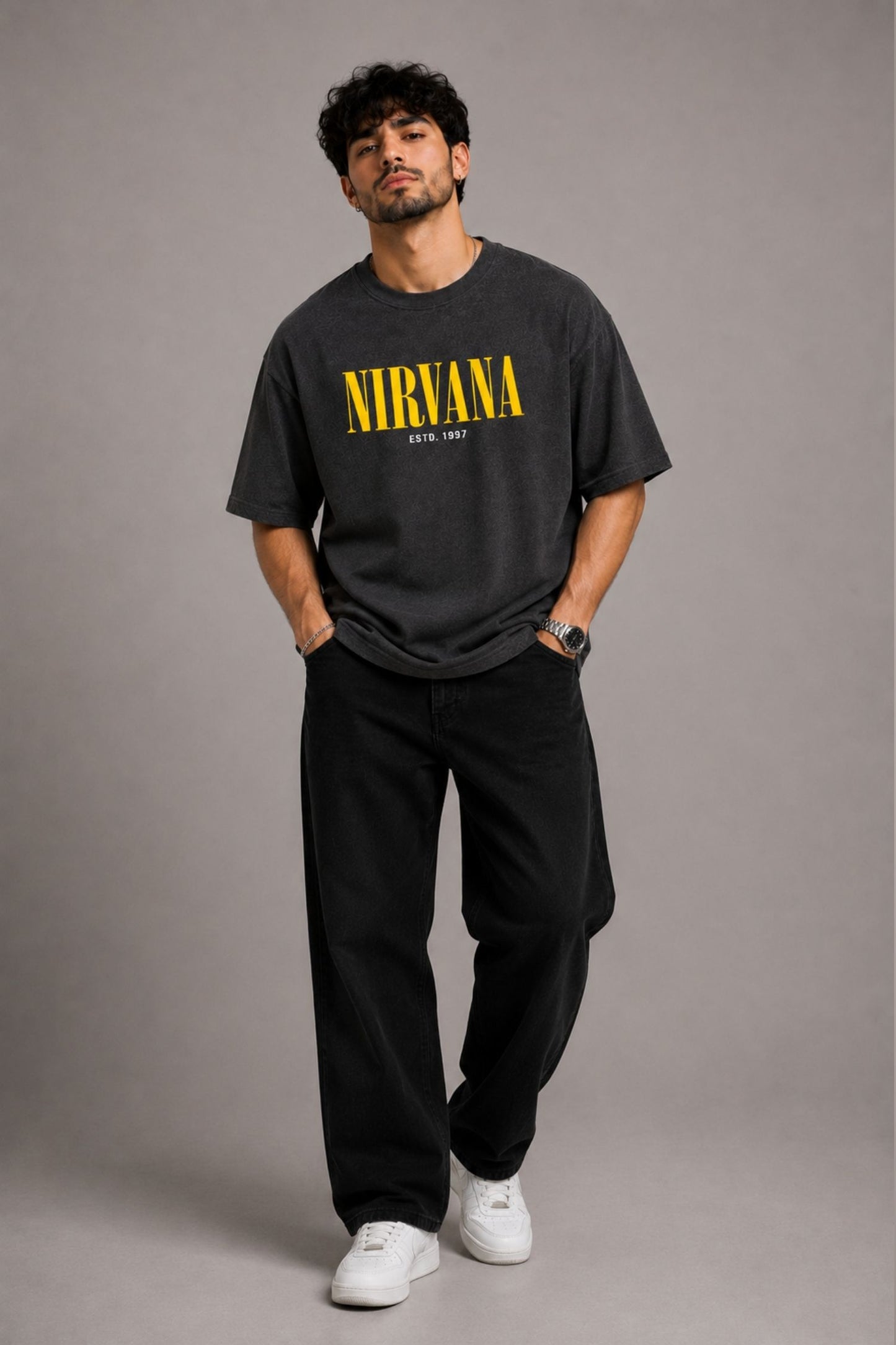 Nirvana Charcoal Grey Premium Oversized T-Shirt