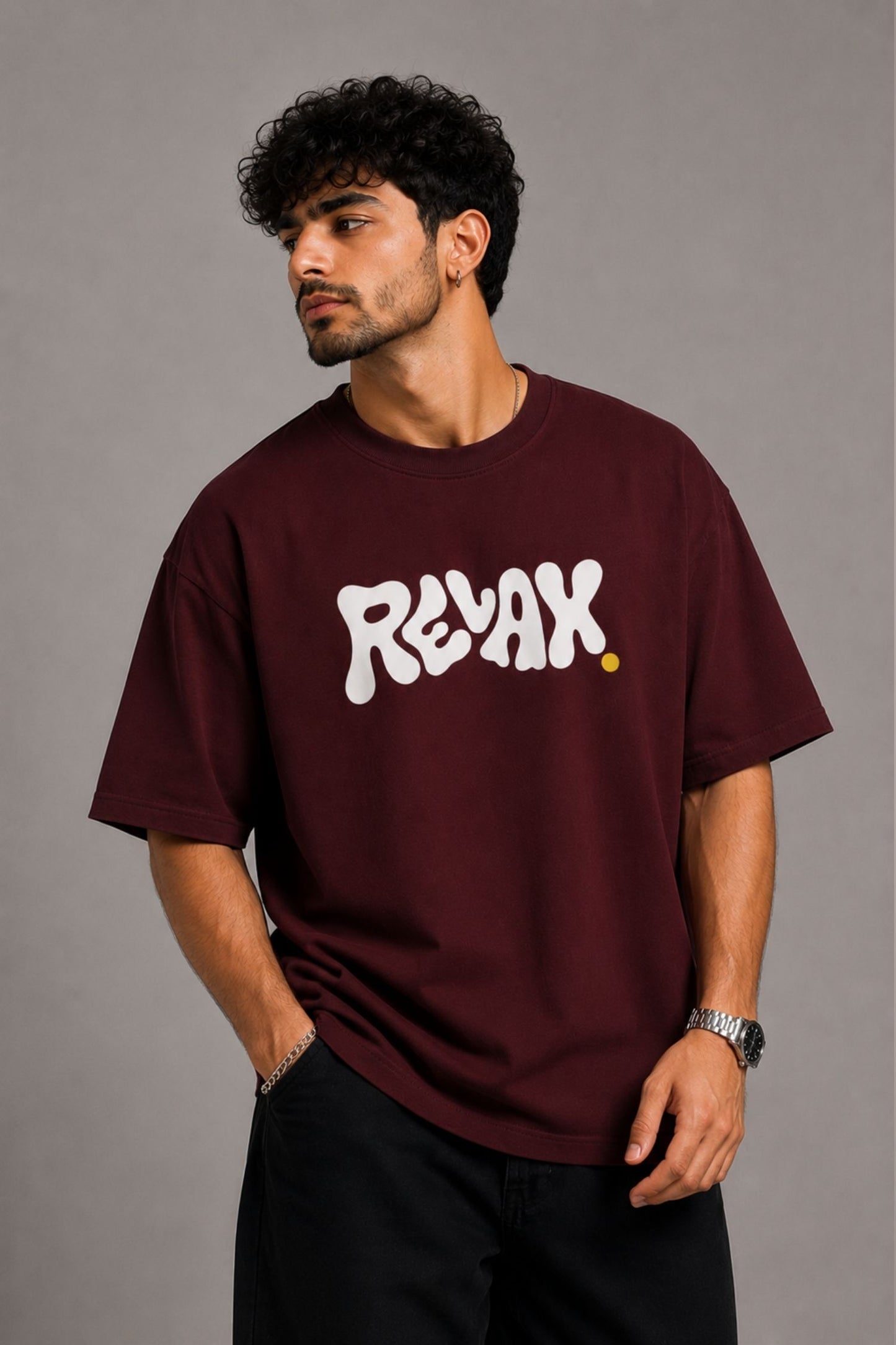Relax Maroon Premium Oversized T-Shirt