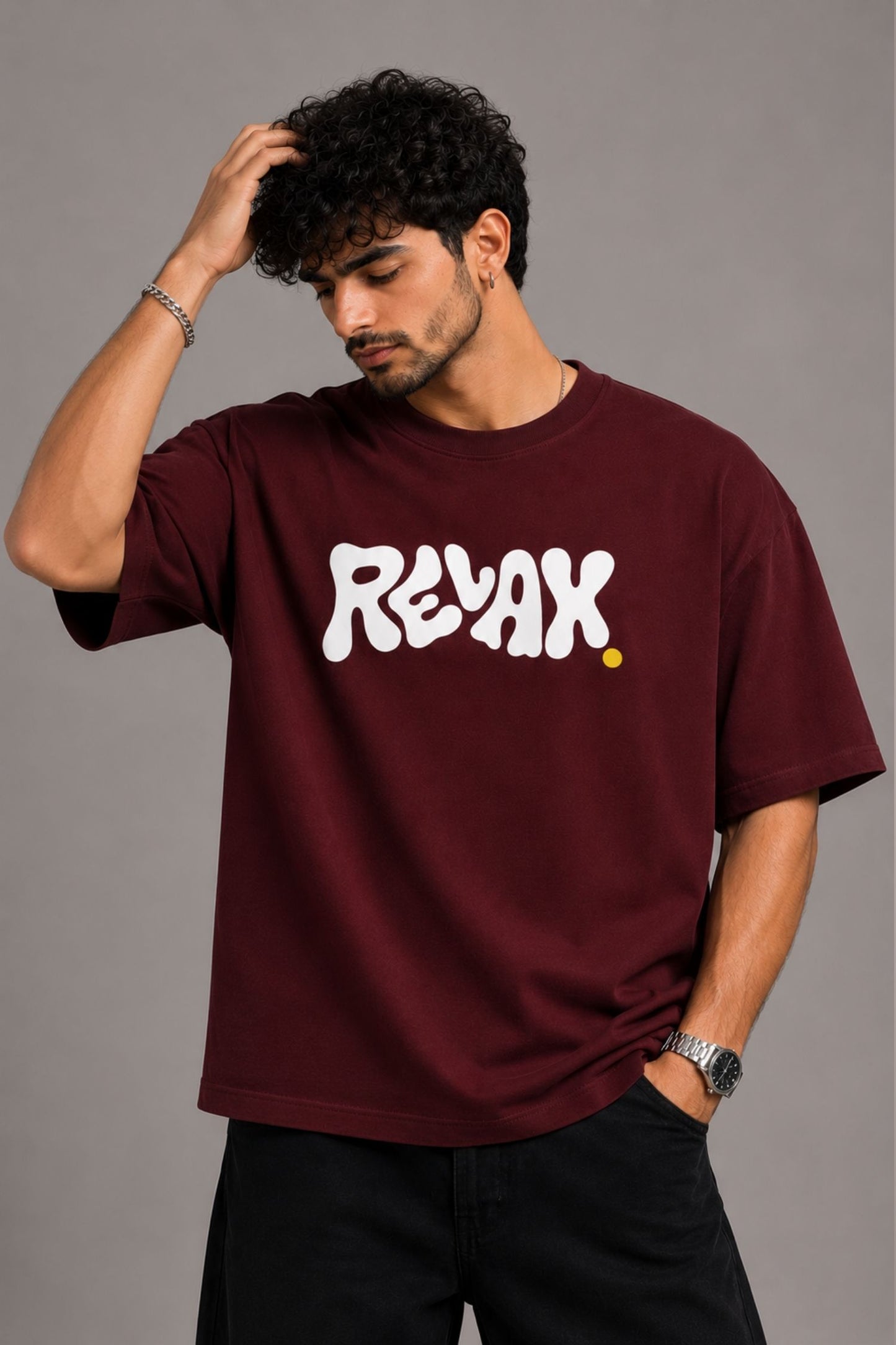 Relax Maroon Premium Oversized T-Shirt