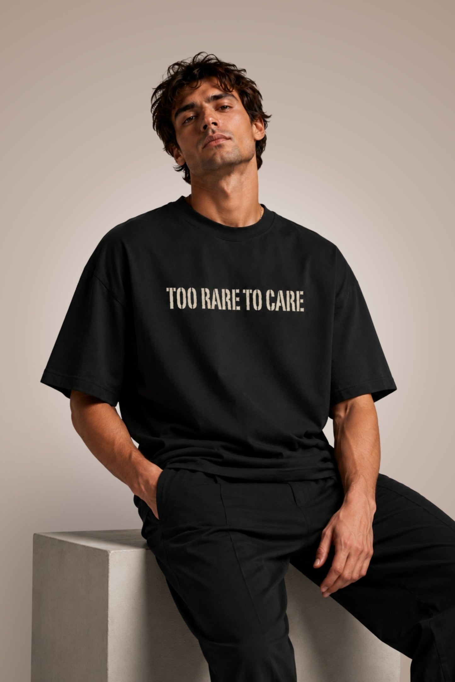 Too Rare To Care Black Oversized T-Shirt