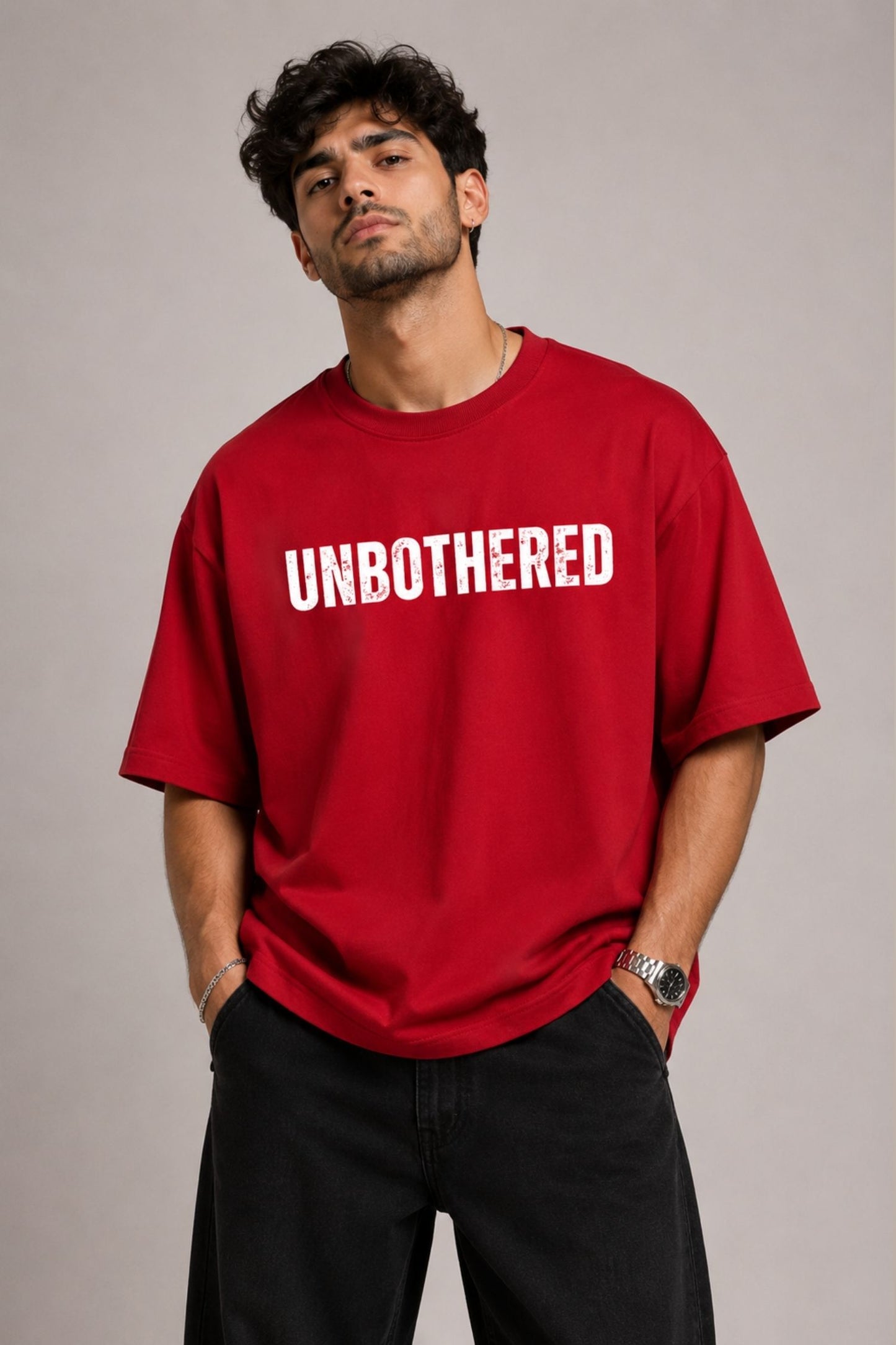 UNBOTHERED Red Premium Oversized T-Shirt