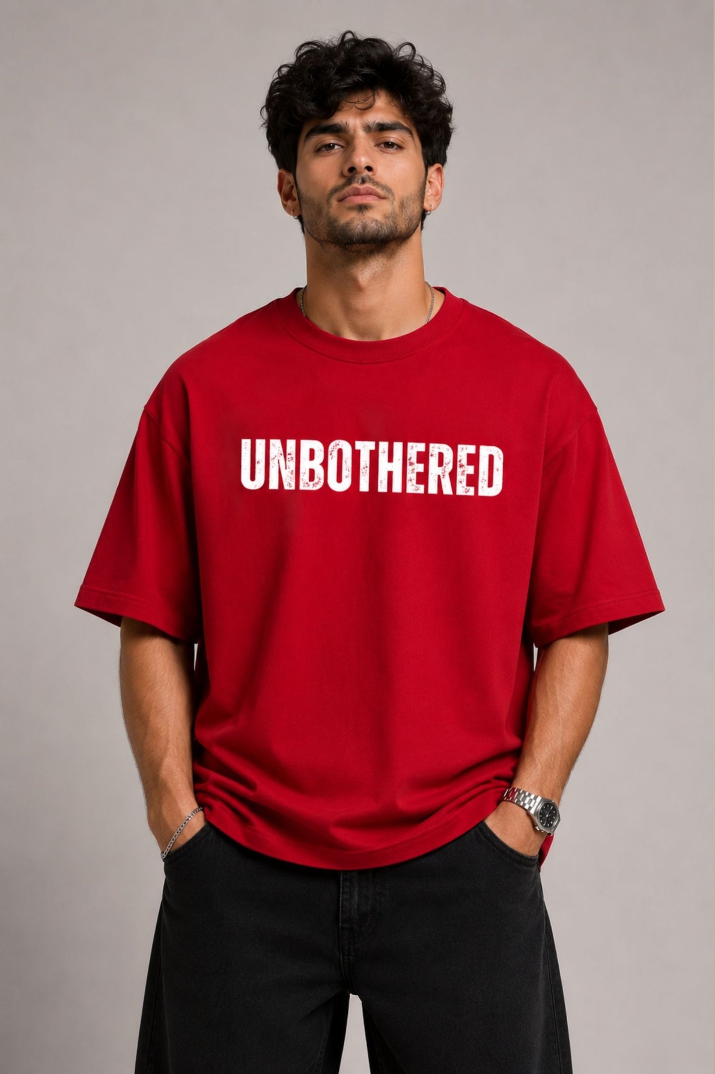 UNBOTHERED Red Premium Oversized T-Shirt