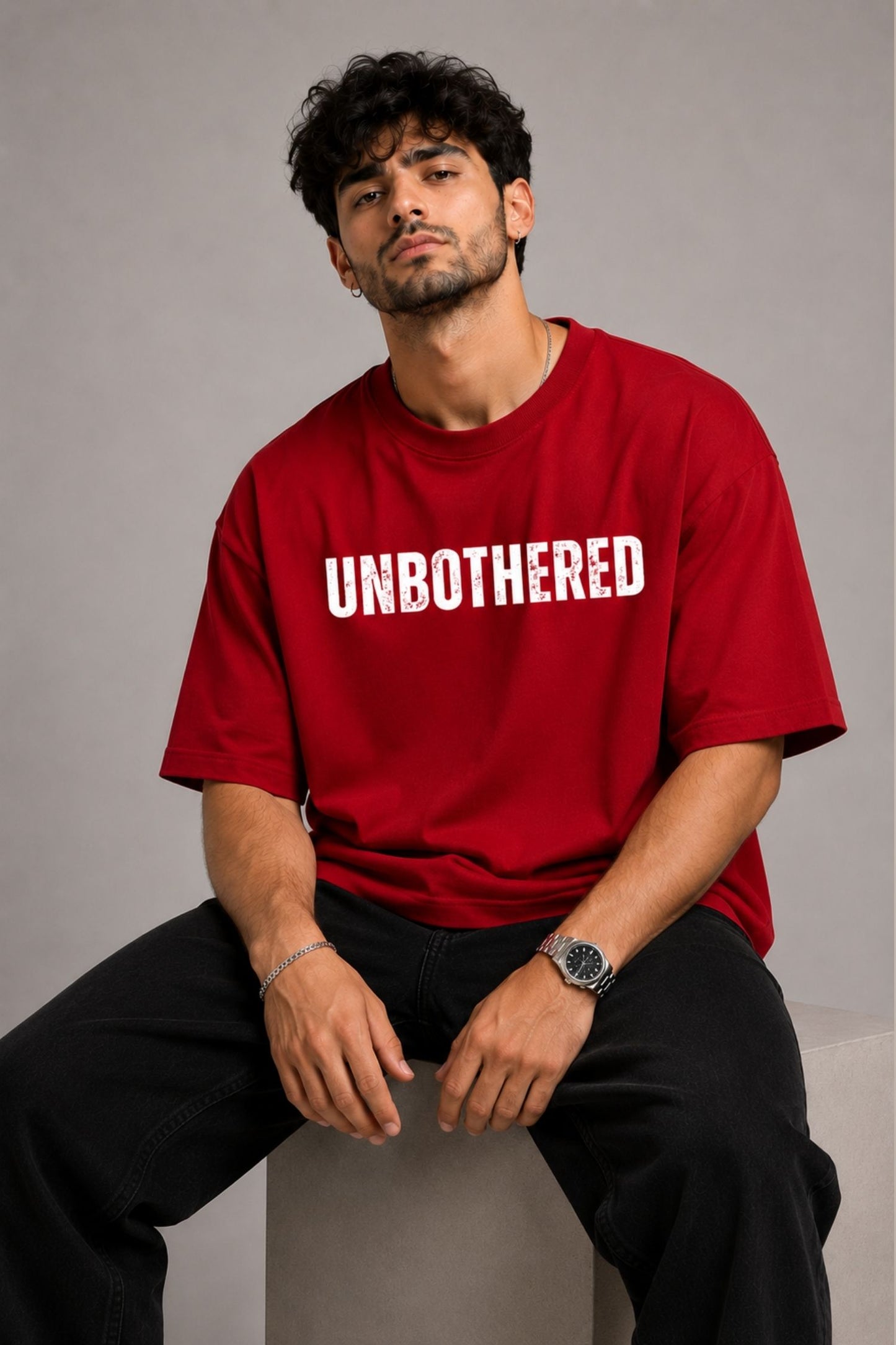UNBOTHERED Red Premium Oversized T-Shirt